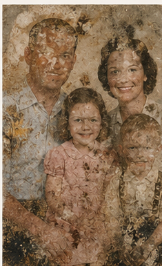 Water and mold damaged photo before restoration